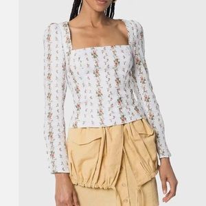 Reformation Filmore linen top US 4 white pink ditsy floral square neck